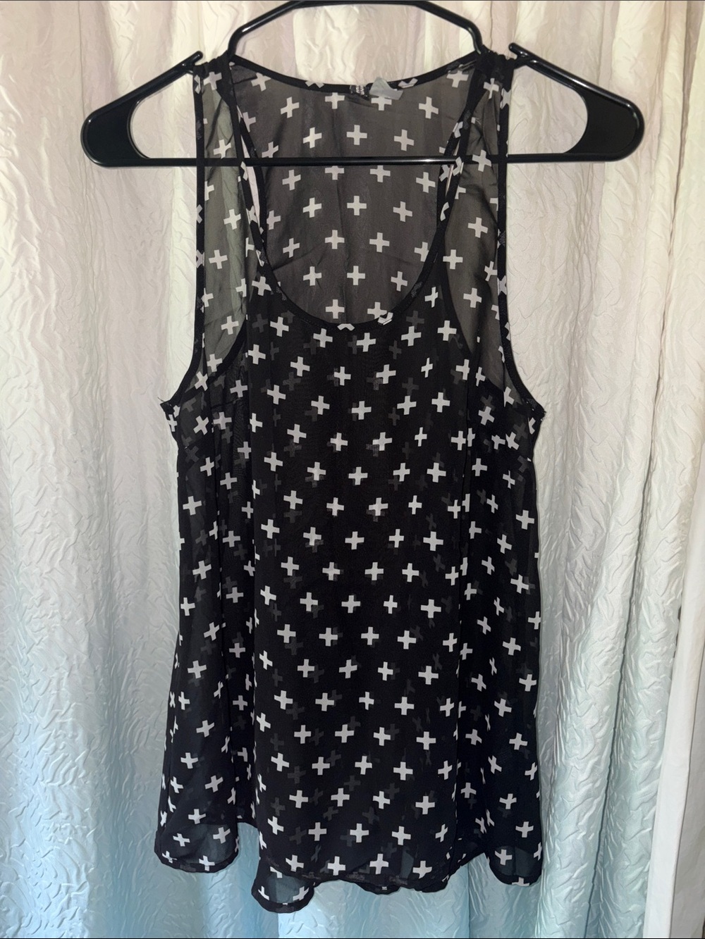 H&M Divided Black Tank Top with White Cross Pattern